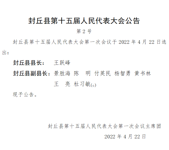 封丘县最新人事任免动态